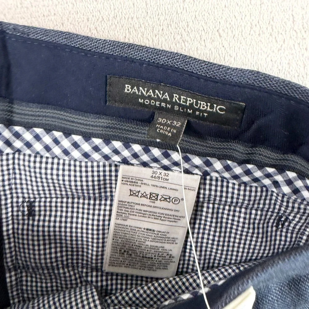 Banana Republic Modern Slim Fit Trouser Pants Navy 100% Linen Men 30x32 NWT $160